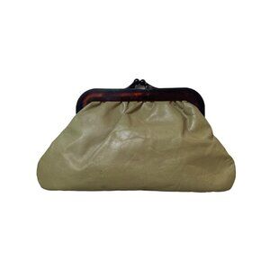 Woodward Lothrop Vintage Women's Beige Leather Black Bakelite Kiss lock Coin Pur